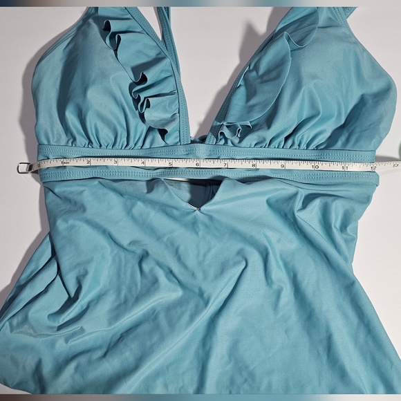 β€οΈβπ₯$5~ Mae Swimwear All Aboard Front Ruffle Cut Out One Piece Swimsuit - Picture 7 of 11